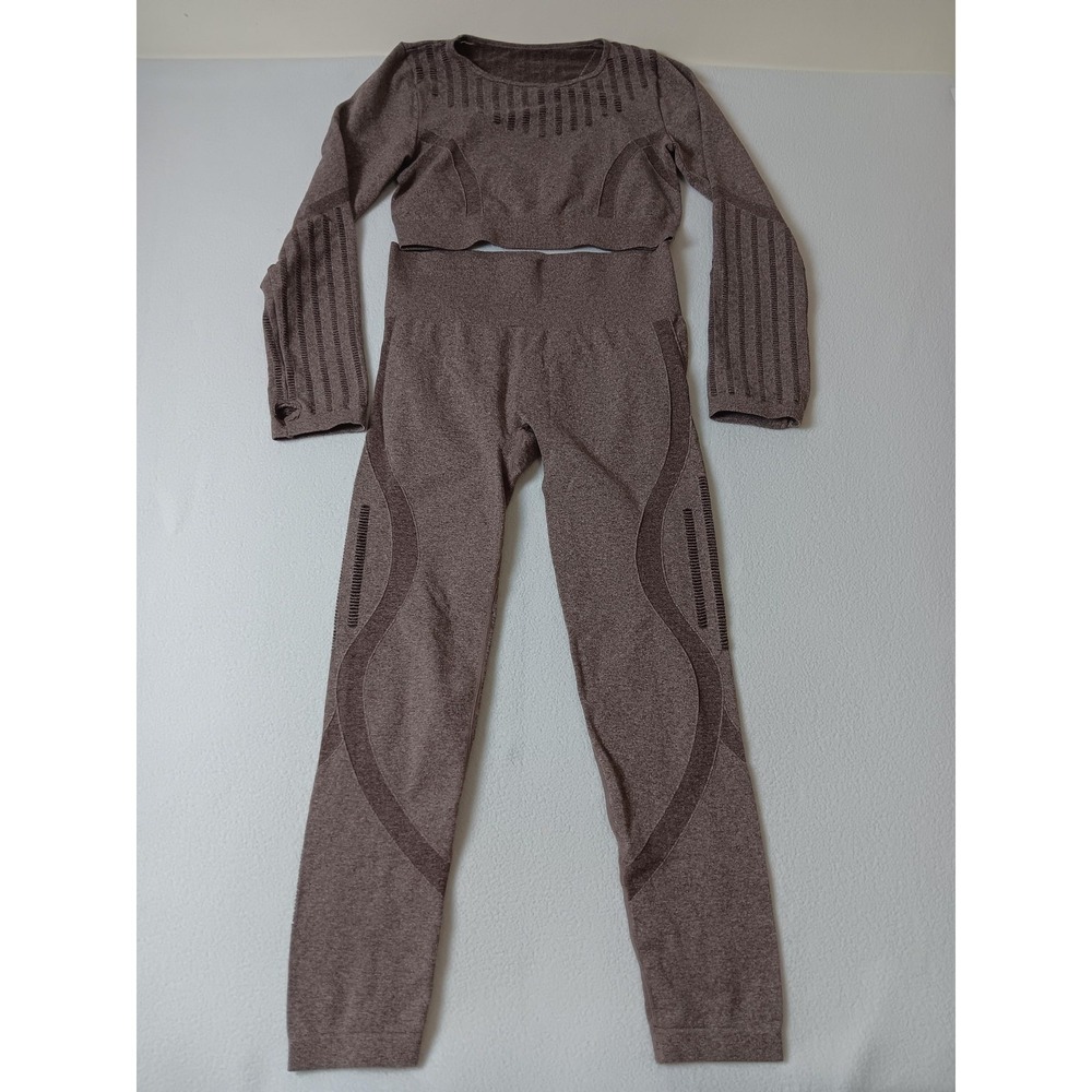 Women's Brown XL Knit 2 Piece Activewear Outfit Leggings Sweatshirt Yoga